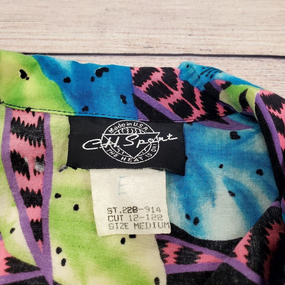 Vintage C.H. Sports 90's Hawaiian Top Tropical Floral Shirt Medium Made In USA - Picture 5 of 8